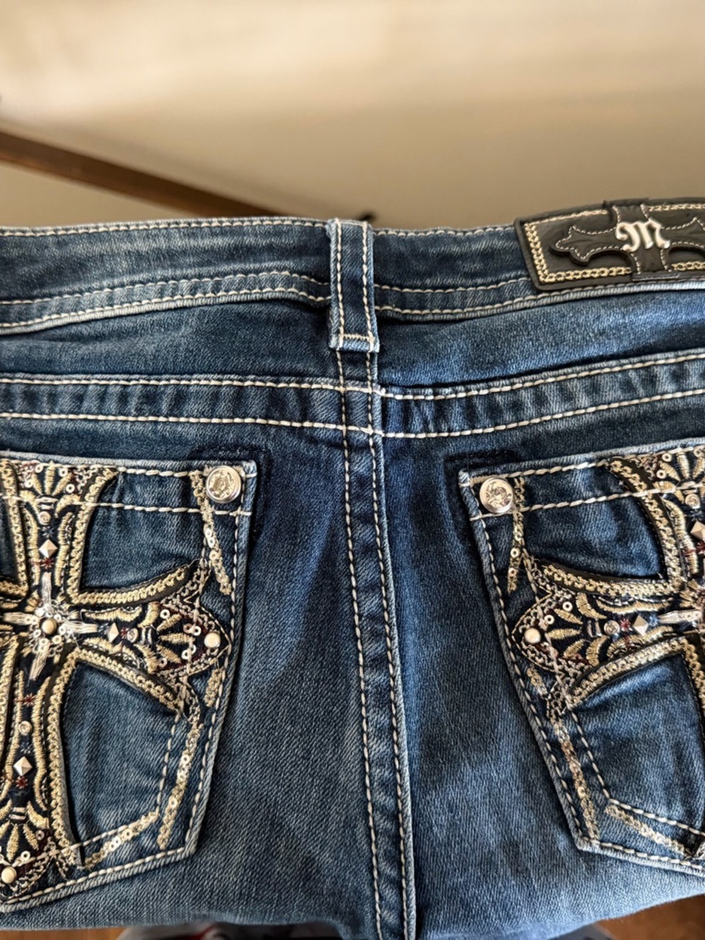 Miss Me Dark Blue Boot Cut Jeans with Embroidered Accent